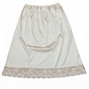 Vintage Cream Satin Half Slip Skirt with Lace Trim, 24”-32” Waist Small/Medium